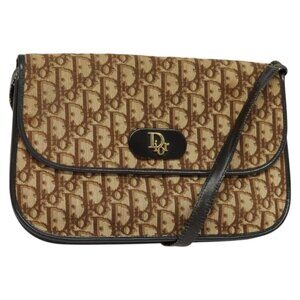 Authentic Christian Dior Trotter Canvas Shoulder Bag Brown